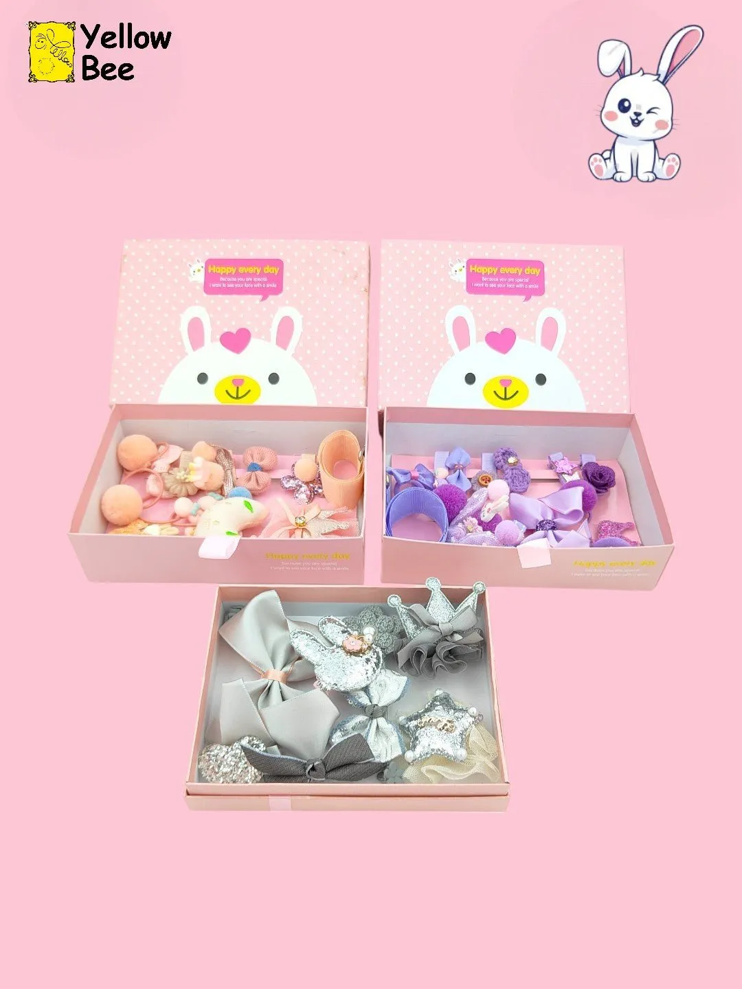 Stylish Hair Clip Box Set for Girls- Pack of 3, Peach, Silver & Purple